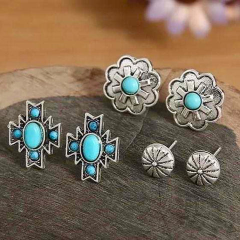 Silver & Turquoise Earrings Set