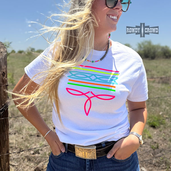 White - Neon Boot Stitch Tee