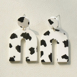Cow Print U Shape Geometric Earrings - Bar L Boutique