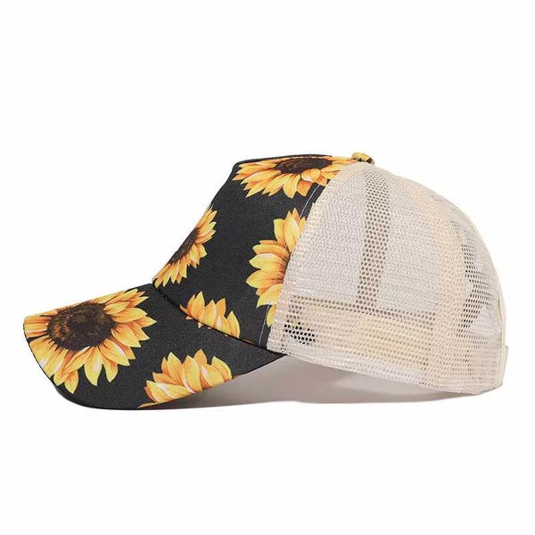 Sunflower Criss Cross Ponytail Hat - Bar L Boutique