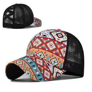 Aztec Print Criss Cross Ponytail Hat | Cream - Bar L Boutique
