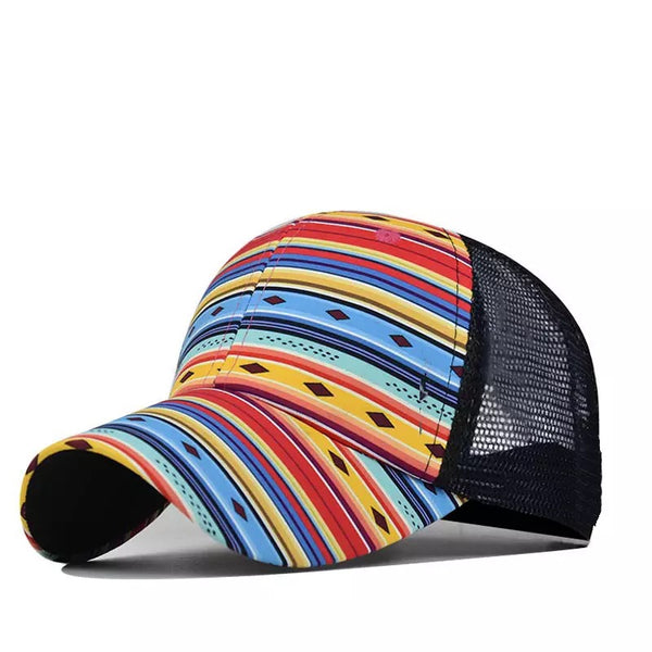 Serape Stripe Criss Cross Ponytail Hat - Bar L Boutique