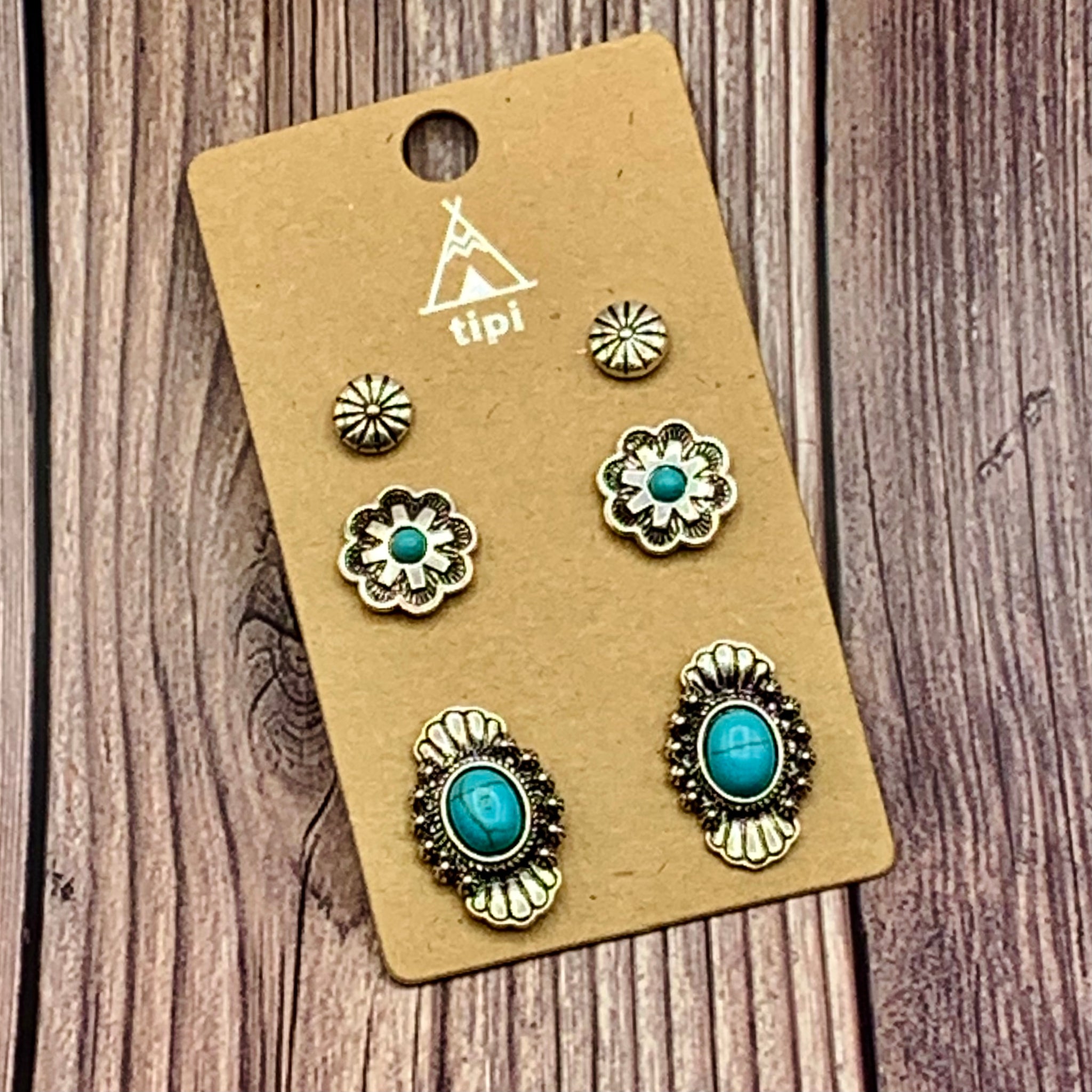 3 Pair Set Concho Turquoise Earrings - Bar L Boutique