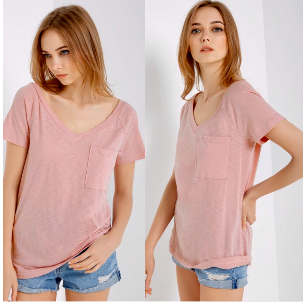 Basic V-Neck T-Shirt | Pink - Bar L Boutique